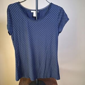 Banana Republic Women’s Navy W/White Polka Dots Tshirt Top; Size L